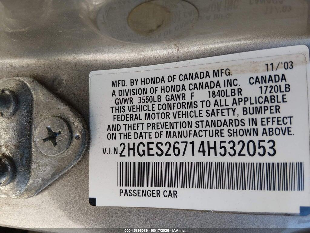 2HGES26714H532053 2004 HONDA CIVIC photo no. 9