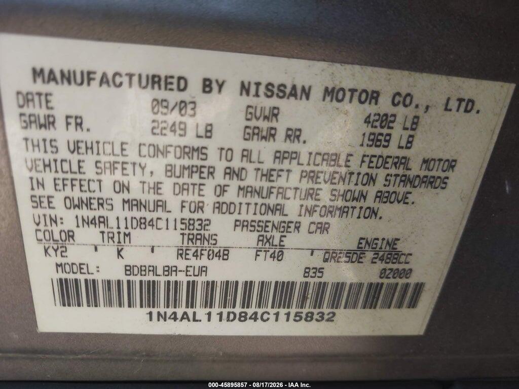 1N4AL11D84C115832 2004 NISSAN ALTIMA photo no. 9
