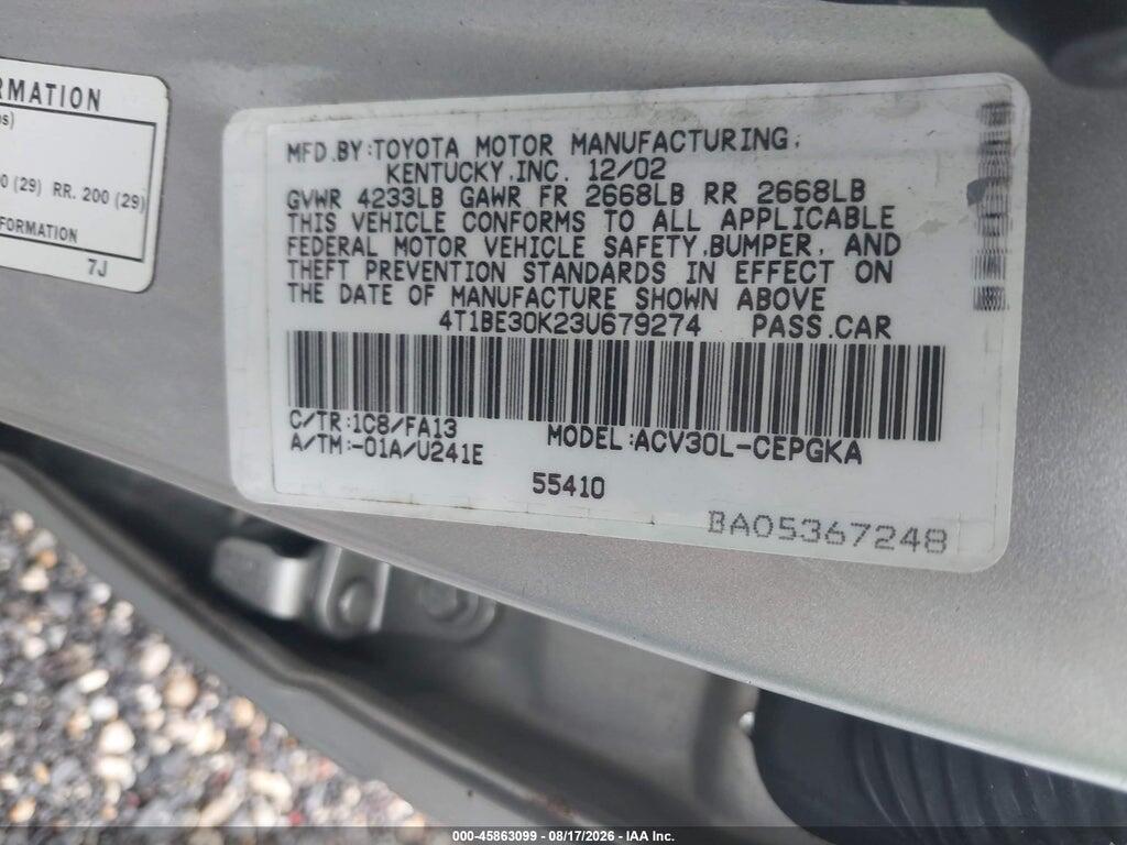 4T1BE30K23U679274 2003 TOYOTA CAMRY photo no. 9