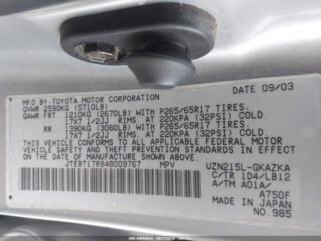 JTEBT17R848009767 2004 TOYOTA 4RUNNER photo no. 9