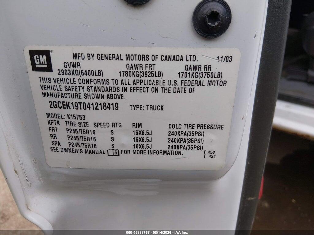 2GCEK19T041218419 2004 CHEVROLET SILVERADO 1500 photo no. 9