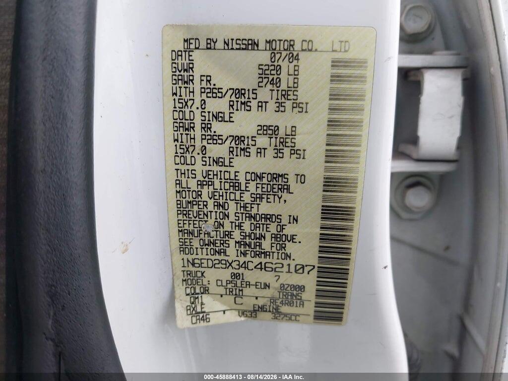 1N6ED29X34C462107 2004 NISSAN FRONTIER photo no. 9