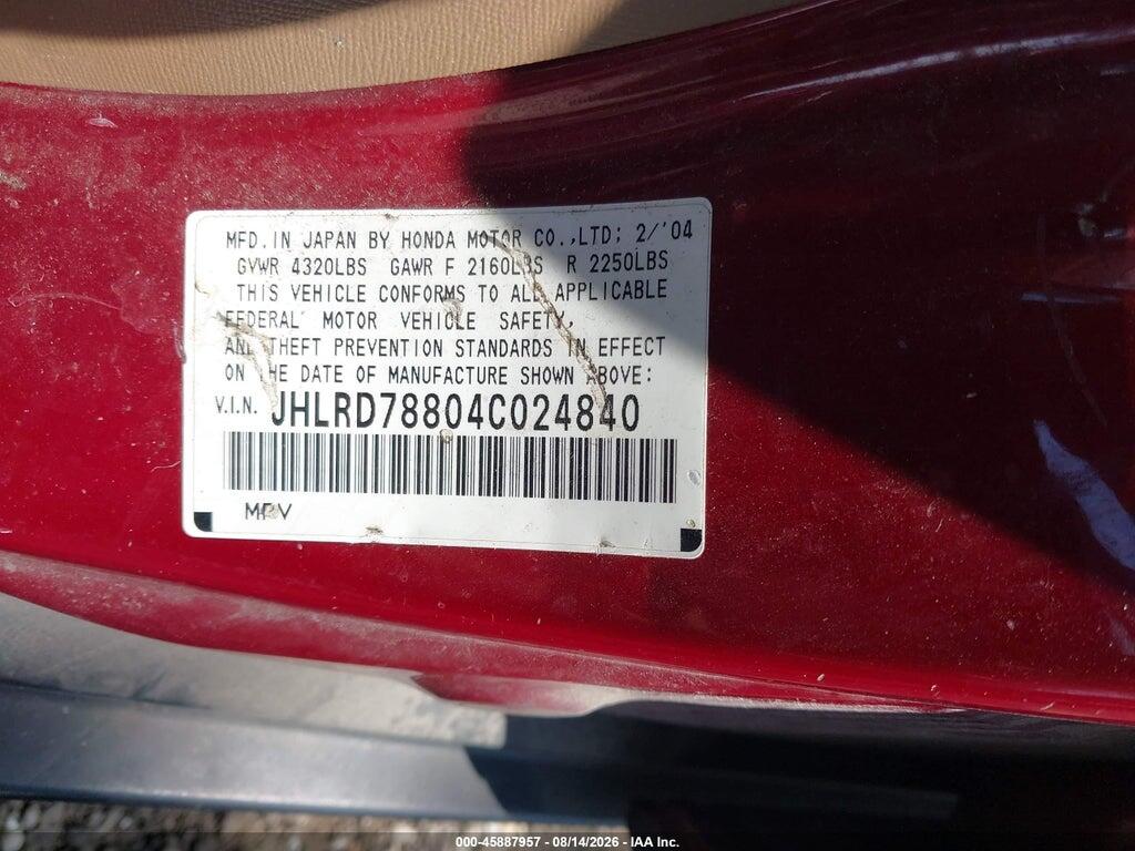 JHLRD78804C024840 2004 HONDA CR-V photo no. 9