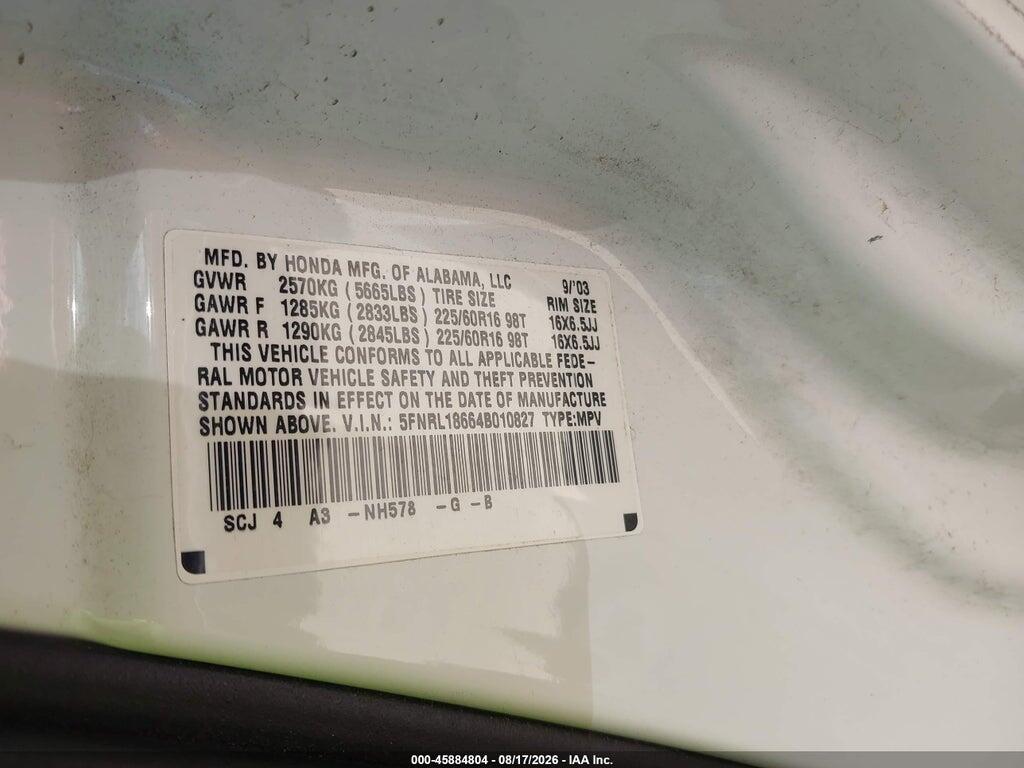5FNRL18664B010827 2004 HONDA ODYSSEY photo no. 9