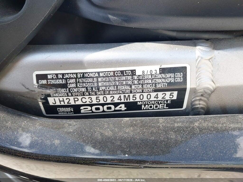 JH2PC35024M500425 2004 HONDA CBR600 photo no. 10