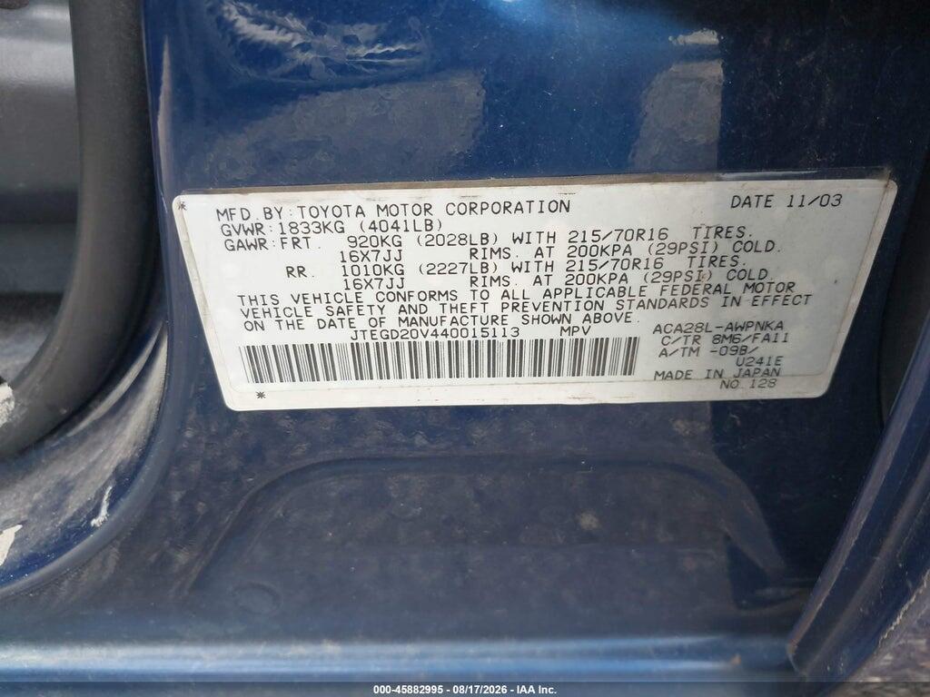 JTEGD20V440015113 2004 TOYOTA RAV4 photo no. 9