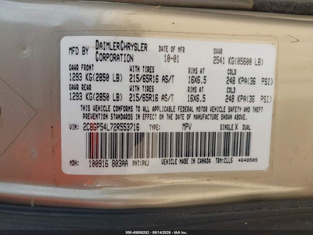 2C8GP54L72R553716 2002 CHRYSLER TOWN & COUNTRY photo no. 9