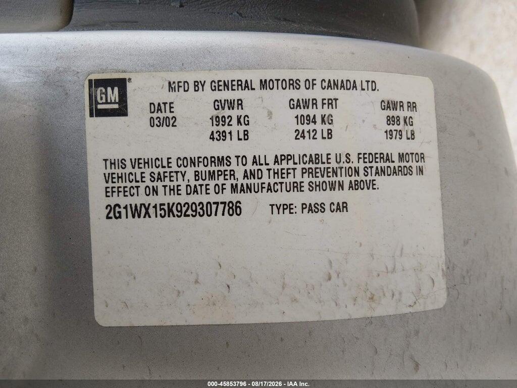 2G1WX15K929307786 2002 CHEVROLET MONTE CARLO photo no. 9
