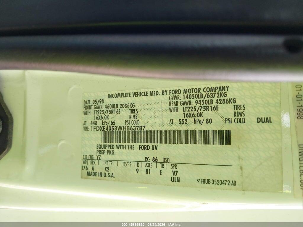 1FDXE40S3WHB63787 1998 FORD ECONOLINE photo no. 9
