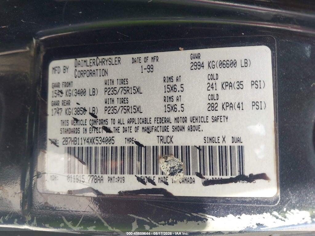 2B7HB11Y4XK534005 1999 DODGE RAM VAN 1500 photo no. 9
