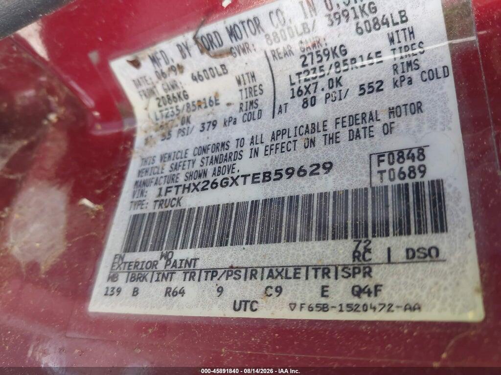 1FTHX26GXTEB59629 1996 FORD F250 photo no. 9