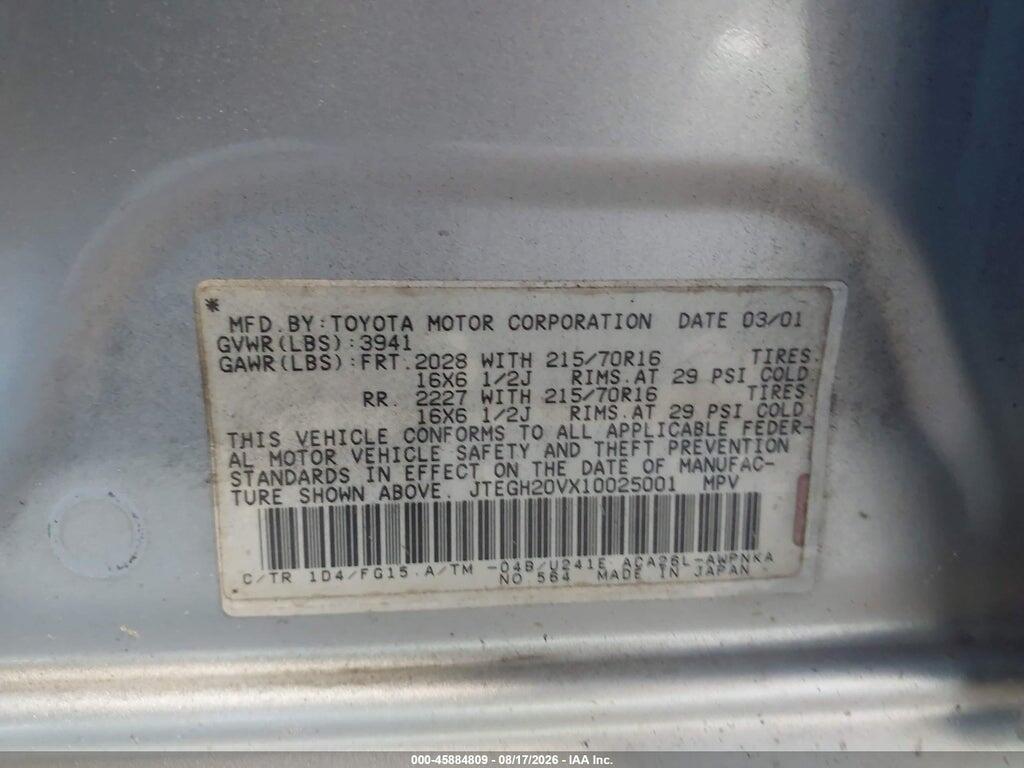 JTEGH20VX10025001 2001 TOYOTA RAV4 photo no. 9