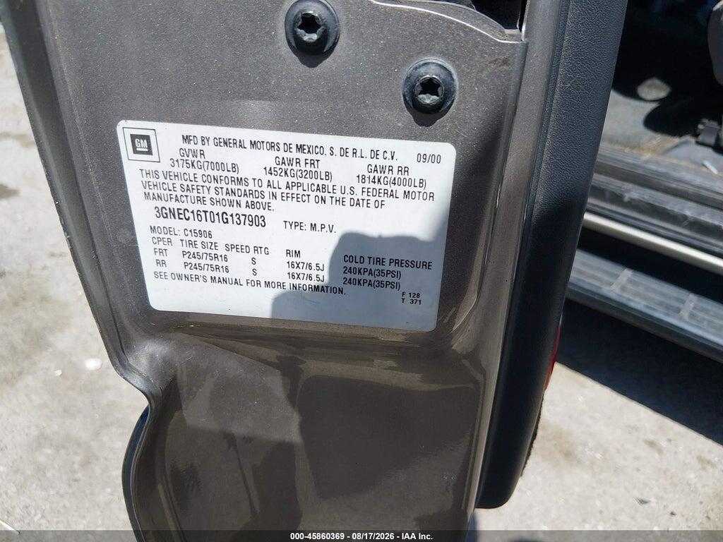 3GNEC16T01G137903 2001 CHEVROLET SUBURBAN 1500 photo no. 9