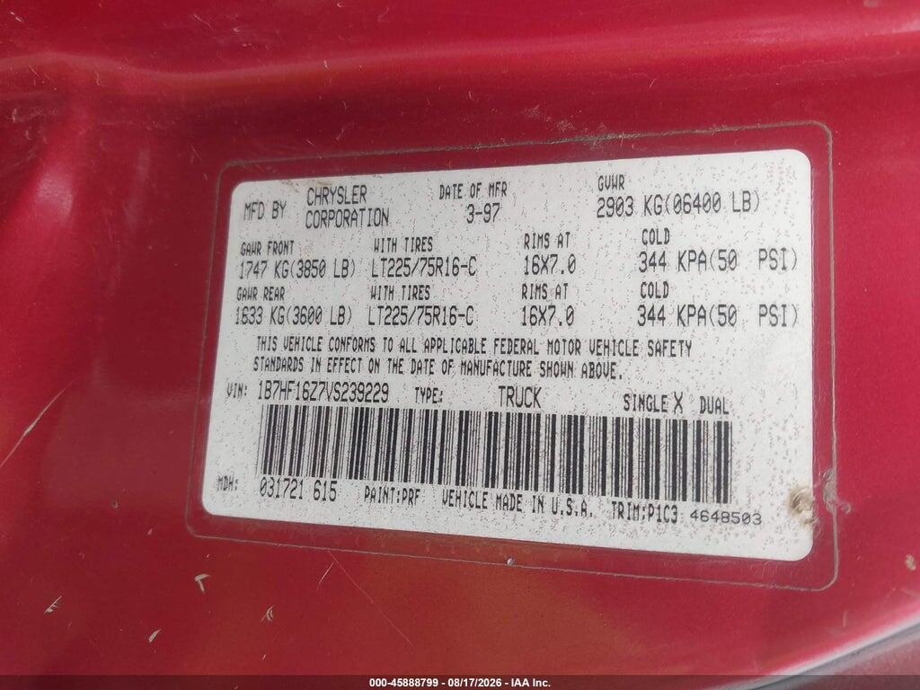 1B7HF16Z7VS239229 1997 DODGE RAM 1500 photo no. 9