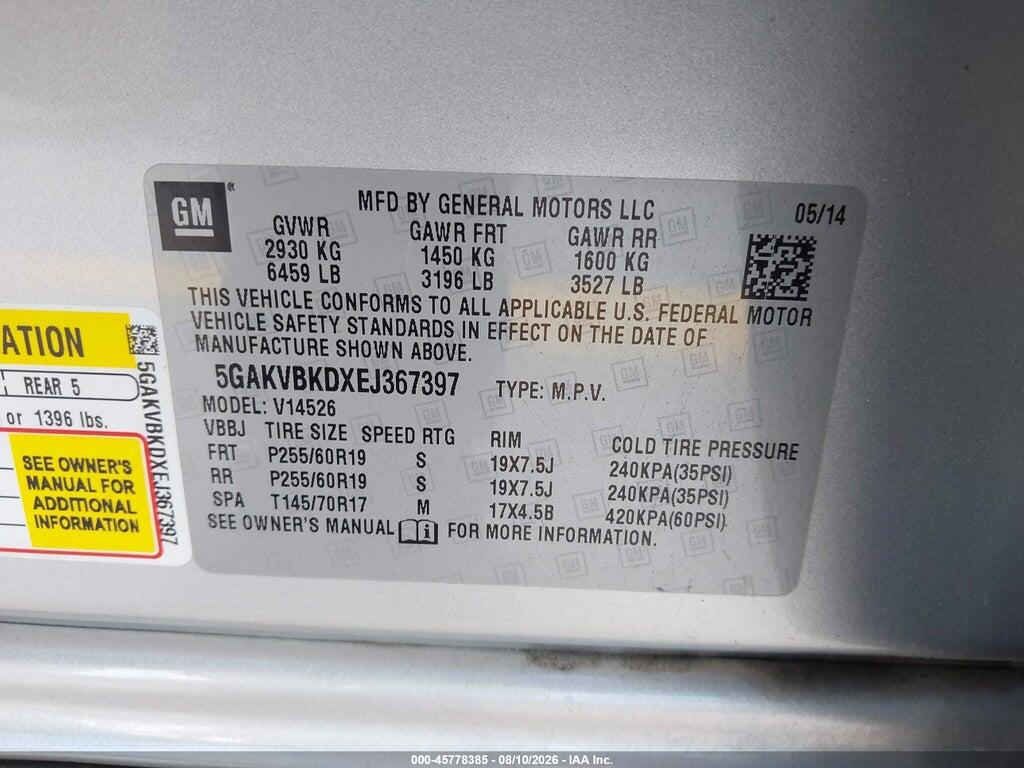 5GAKVBKDXEJ367397 2014 BUICK ENCLAVE photo no. 9