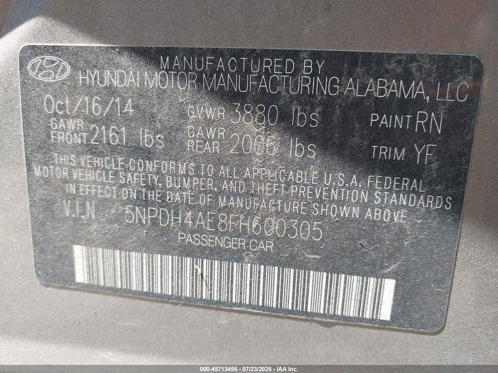 5NPDH4AE8FH600305 2015 HYUNDAI ELANTRA photo no. 9