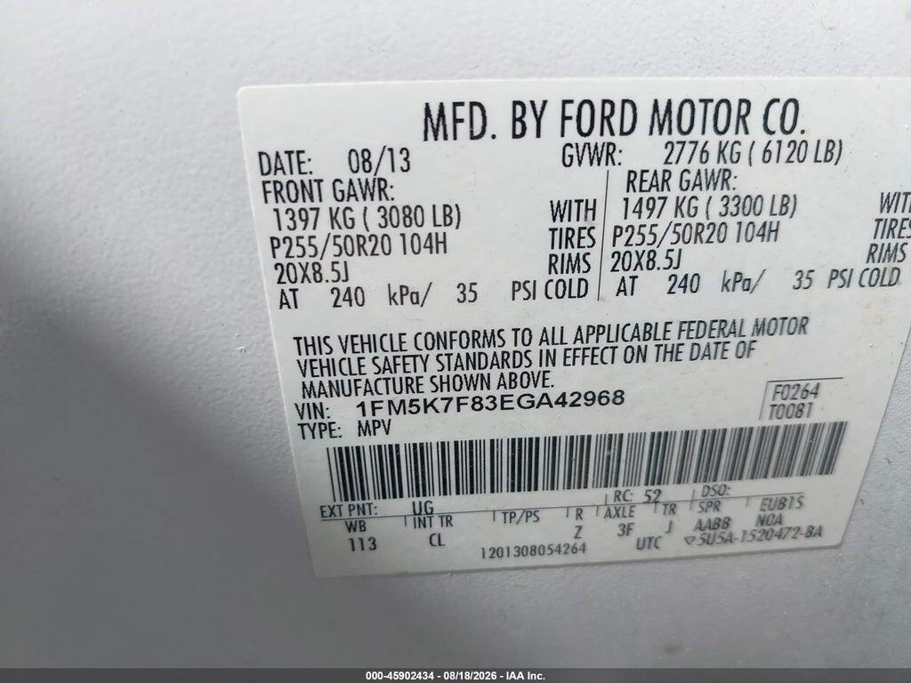 1FM5K7F83EGA42968 2014 FORD EXPLORER photo no. 9