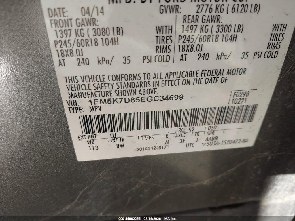 1FM5K7D85EGC34699 2014 FORD EXPLORER photo no. 9