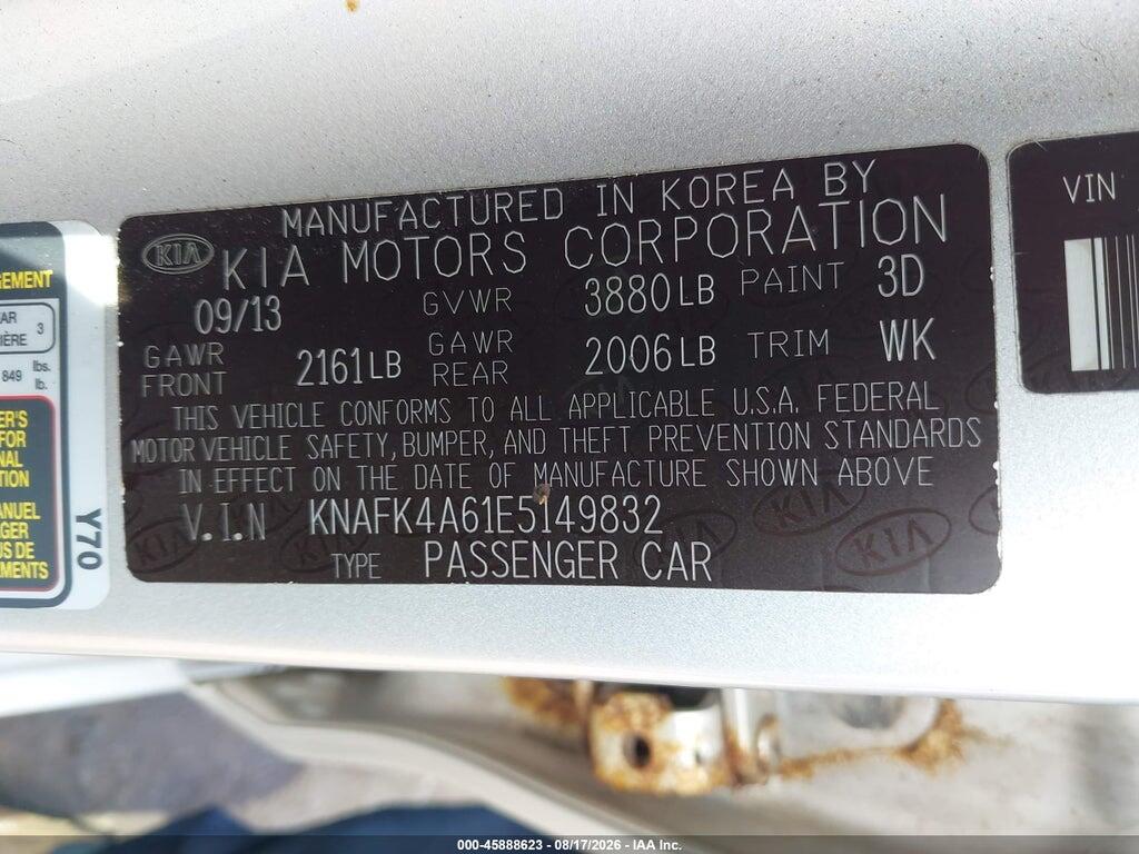 KNAFK4A61E5149832 2014 KIA FORTE photo no. 9