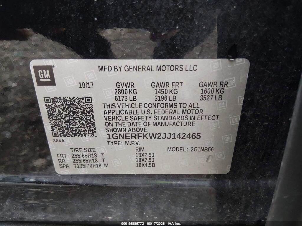 1GNERFKW2JJ142465 2018 CHEVROLET TRAVERSE photo no. 9