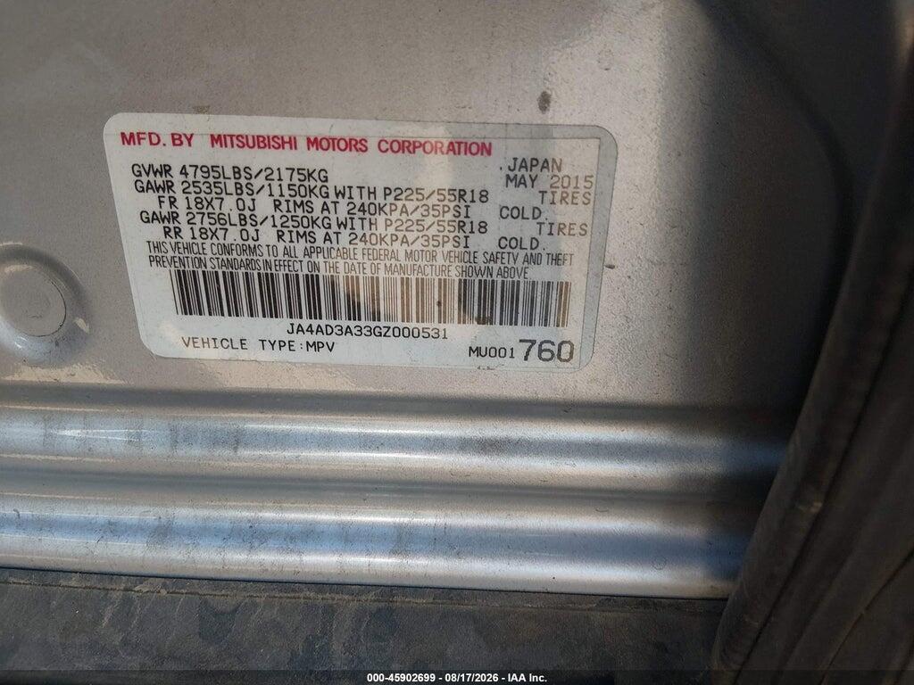 JA4AD3A33GZ000531 2016 MITSUBISHI OUTLANDER photo no. 9