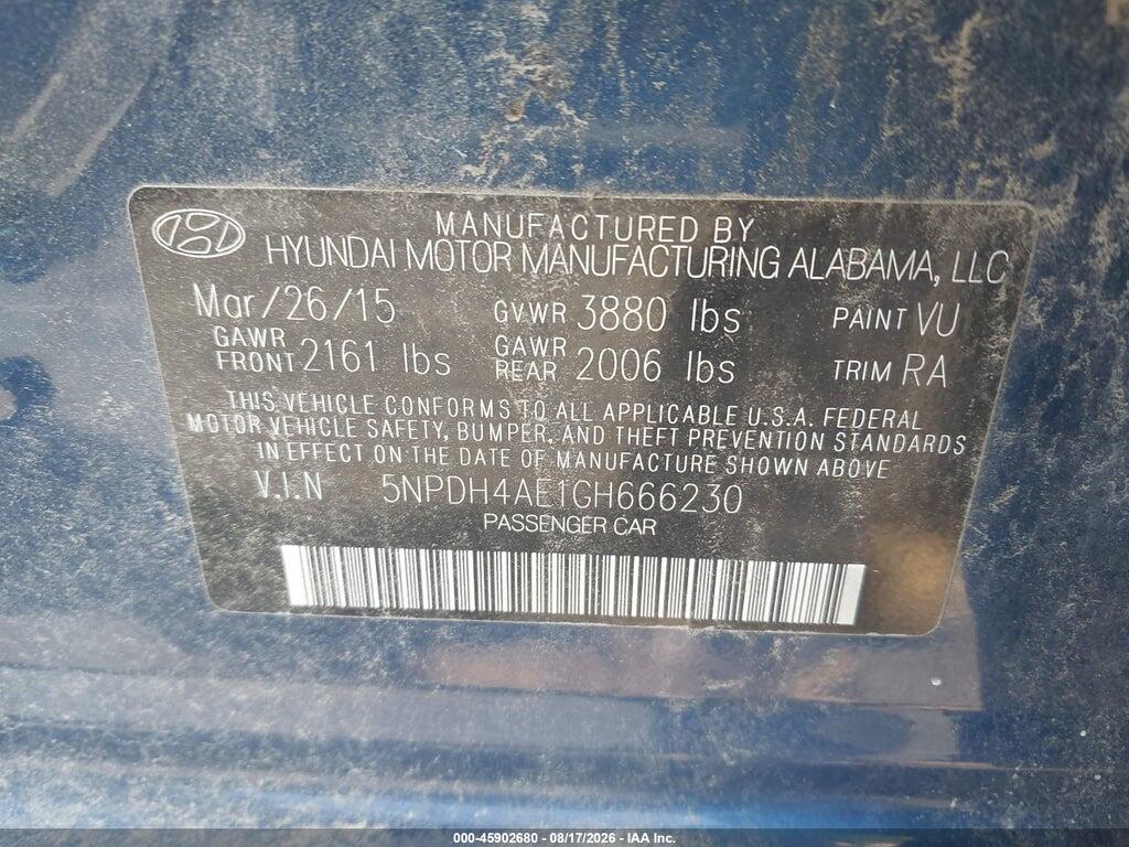 5NPDH4AE1GH666230 2016 HYUNDAI ELANTRA photo no. 9