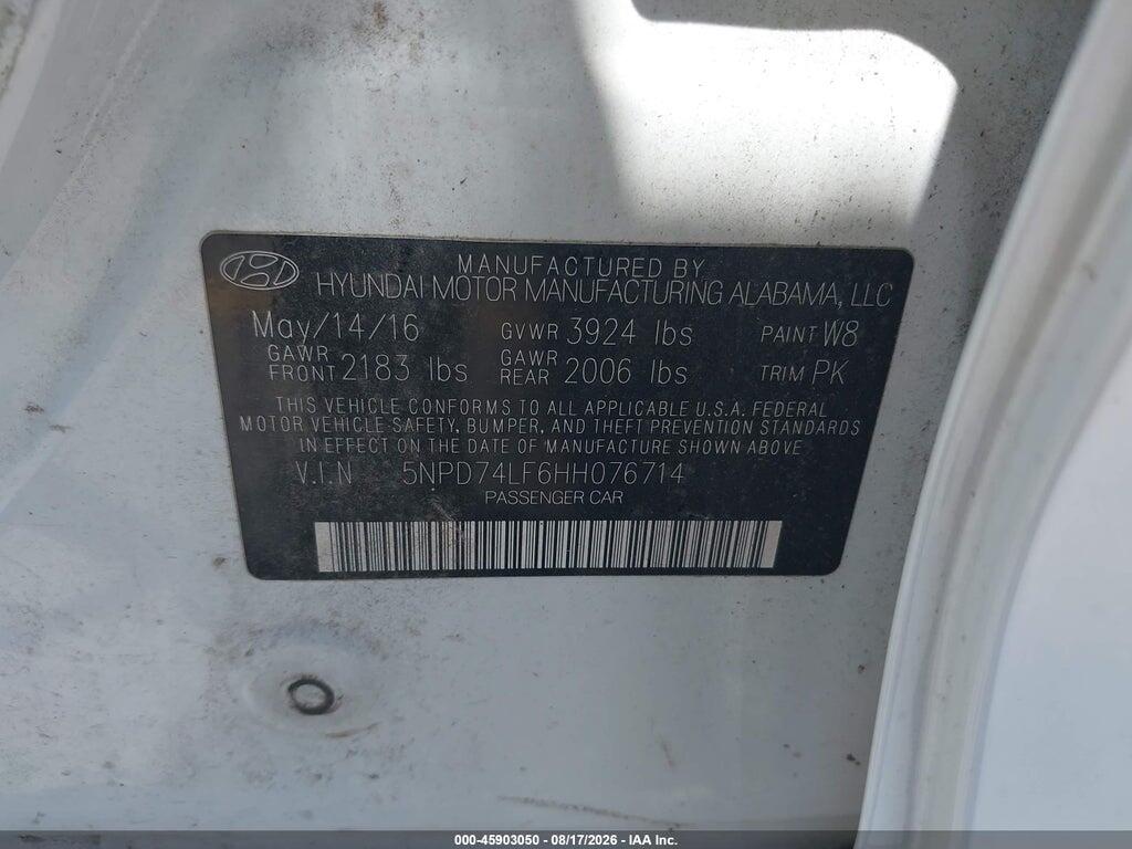 5NPD74LF6HH076714 2017 HYUNDAI ELANTRA photo no. 9