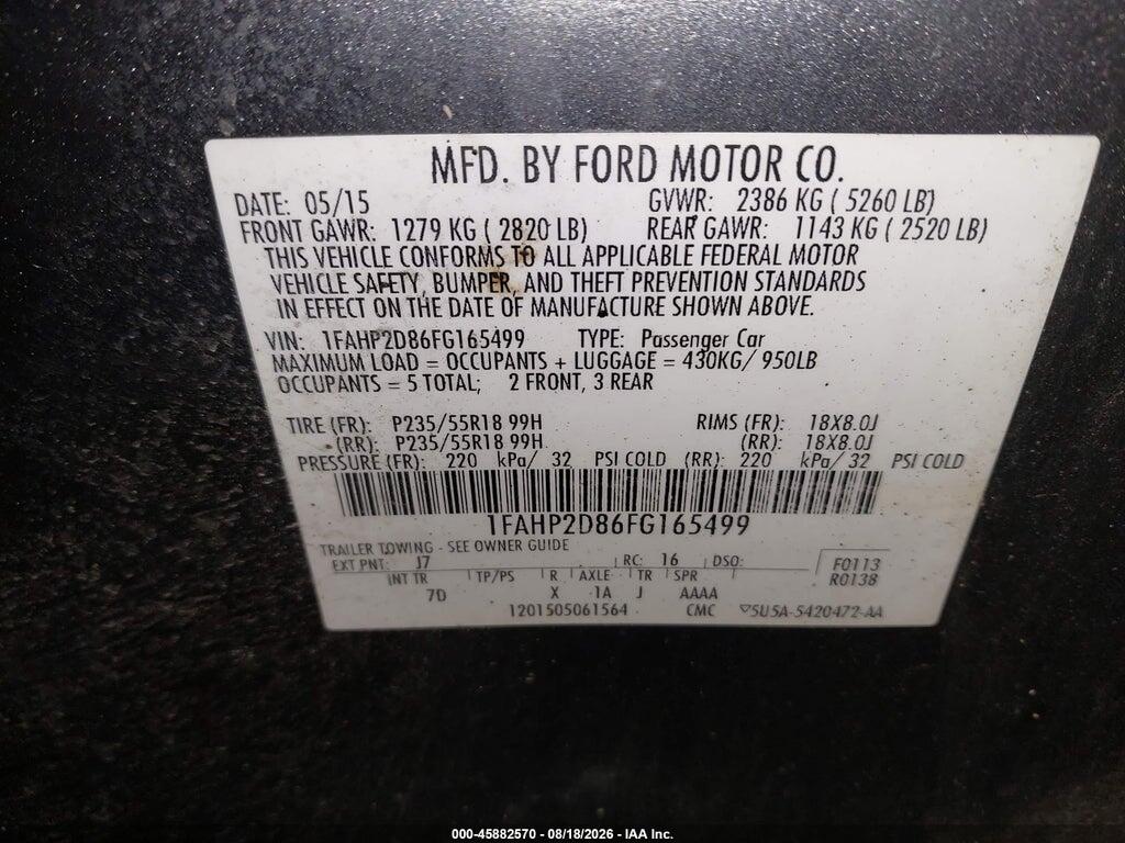 1FAHP2D86FG165499 2015 FORD TAURUS photo no. 9