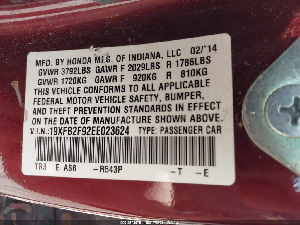 19XFB2F92EE023624 2014 HONDA CIVIC photo no. 9