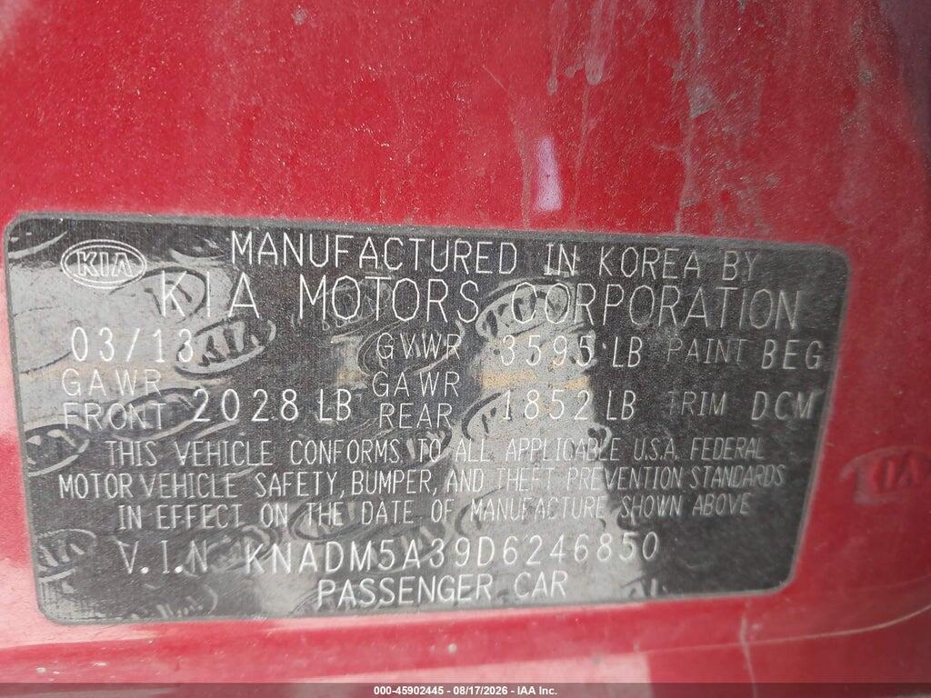 KNADM5A39D6246850 2013 KIA RIO photo no. 9