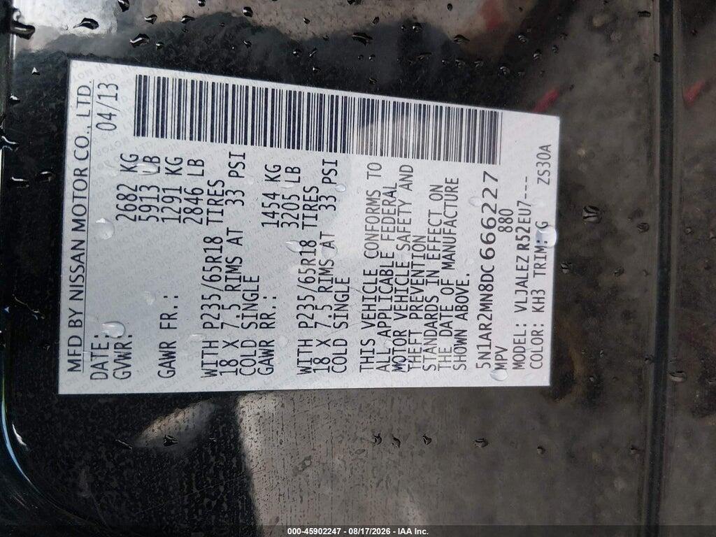 5N1AR2MN8DC666227 2013 NISSAN PATHFINDER photo no. 9