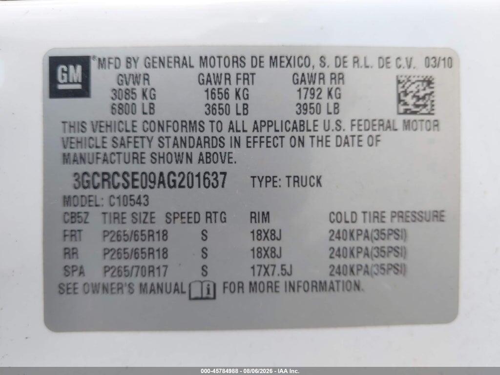 3GCRCSE09AG201637 2010 CHEVROLET SILVERADO 1500 photo no. 9