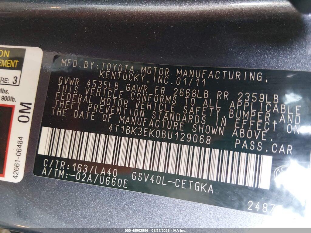 4T1BK3EK0BU129068 2011 TOYOTA CAMRY photo no. 9