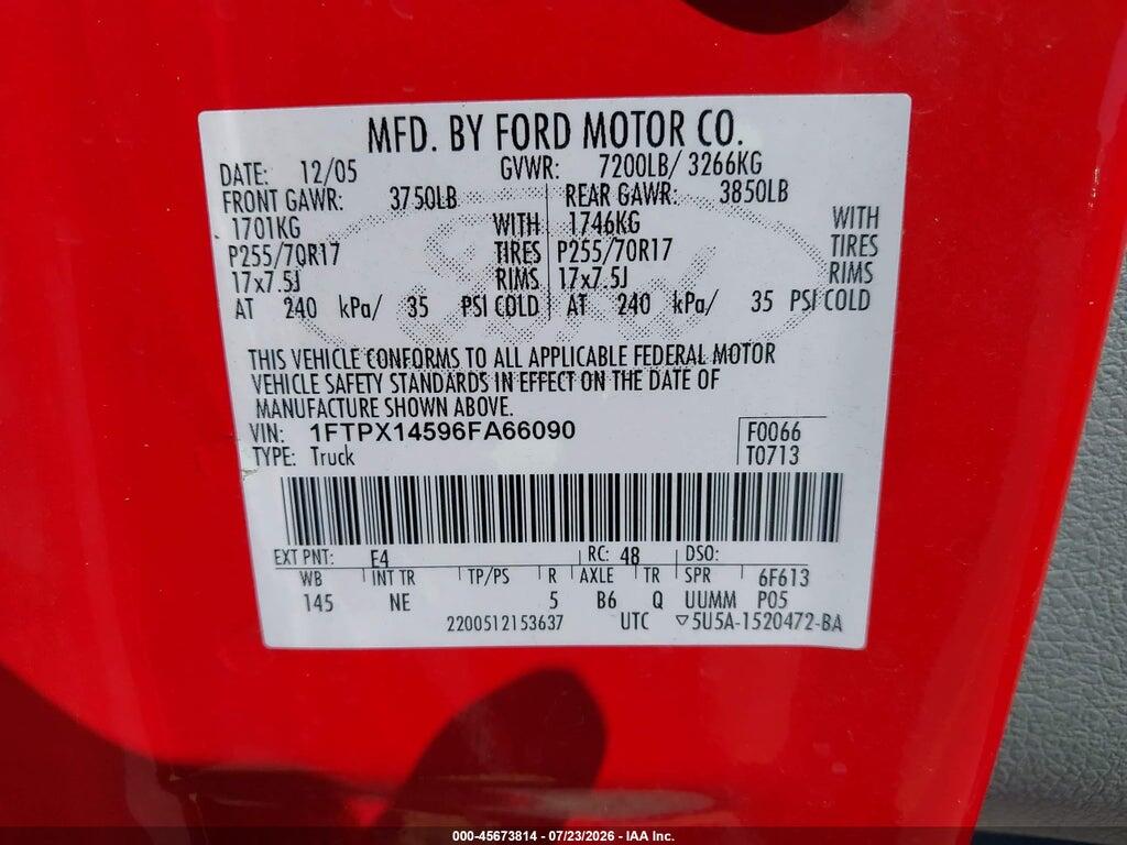 1FTPX14596FA66090 2006 FORD F-150 photo no. 9