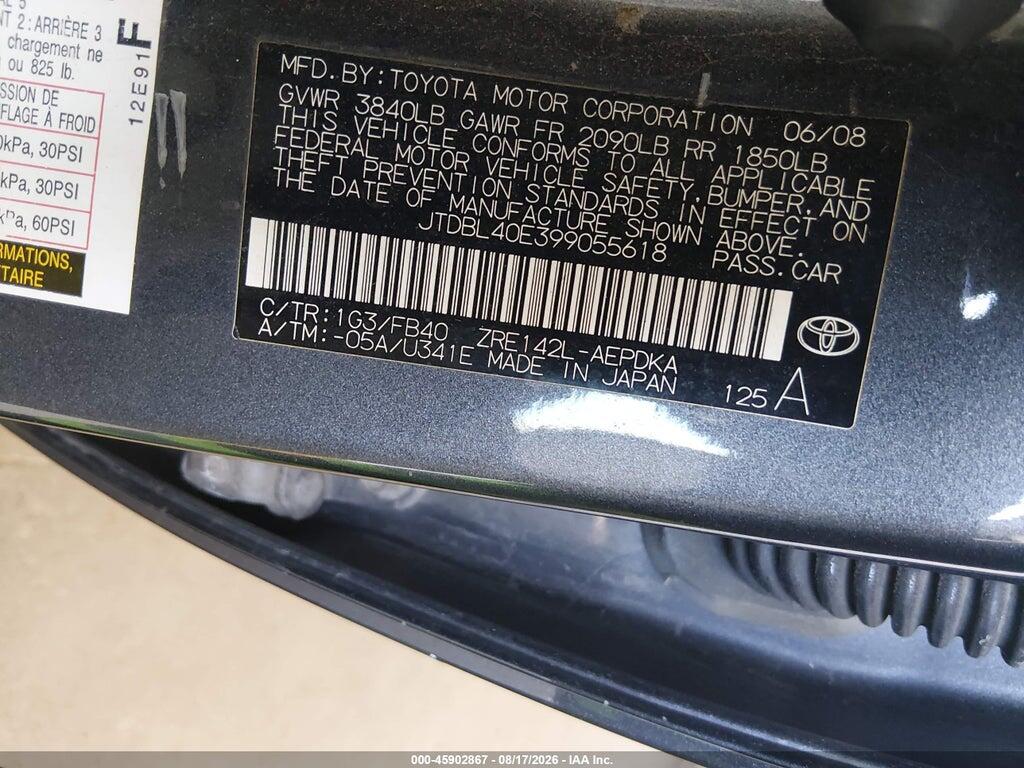 JTDBL40E399055618 2009 TOYOTA COROLLA photo no. 9