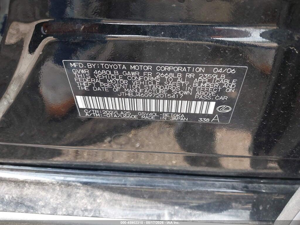 JTHBJ46G972015417 2007 LEXUS ES 350 photo no. 9