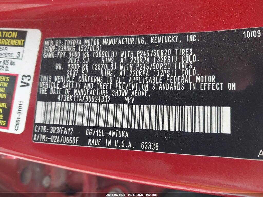 4T3BK11AX9U024332 2009 TOYOTA VENZA photo no. 9
