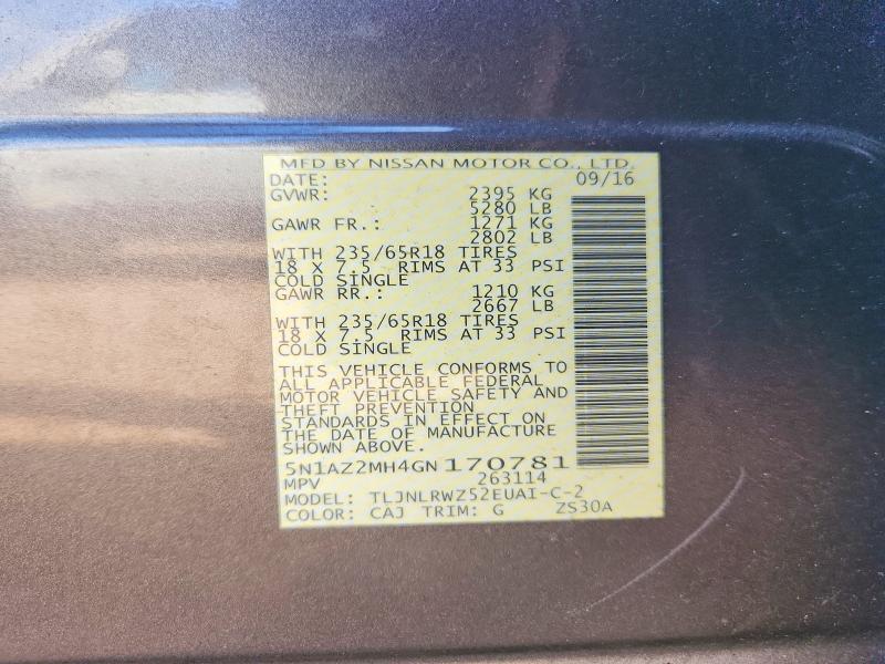 5N1AZ2MH4GN170781 2016 NISSAN MURANO photo no. 12