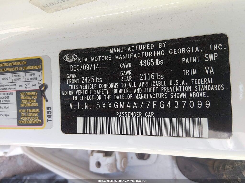 5XXGM4A77FG437099 2015 KIA OPTIMA photo no. 9