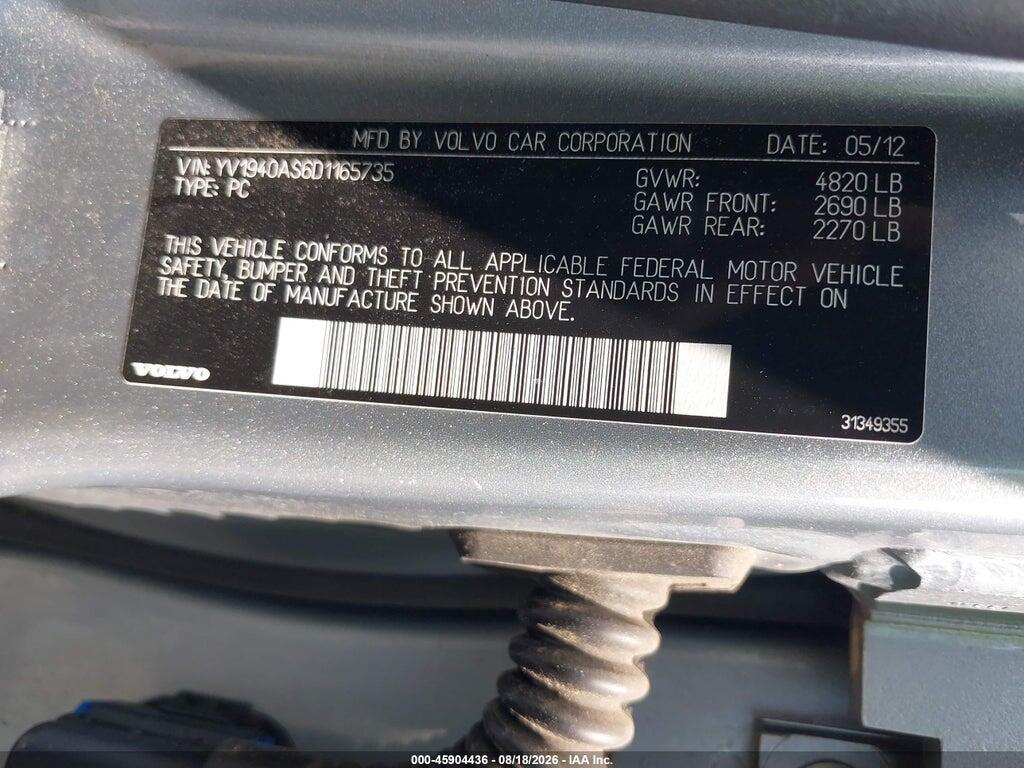 YV1940AS6D1165735 2013 VOLVO S80 photo no. 9