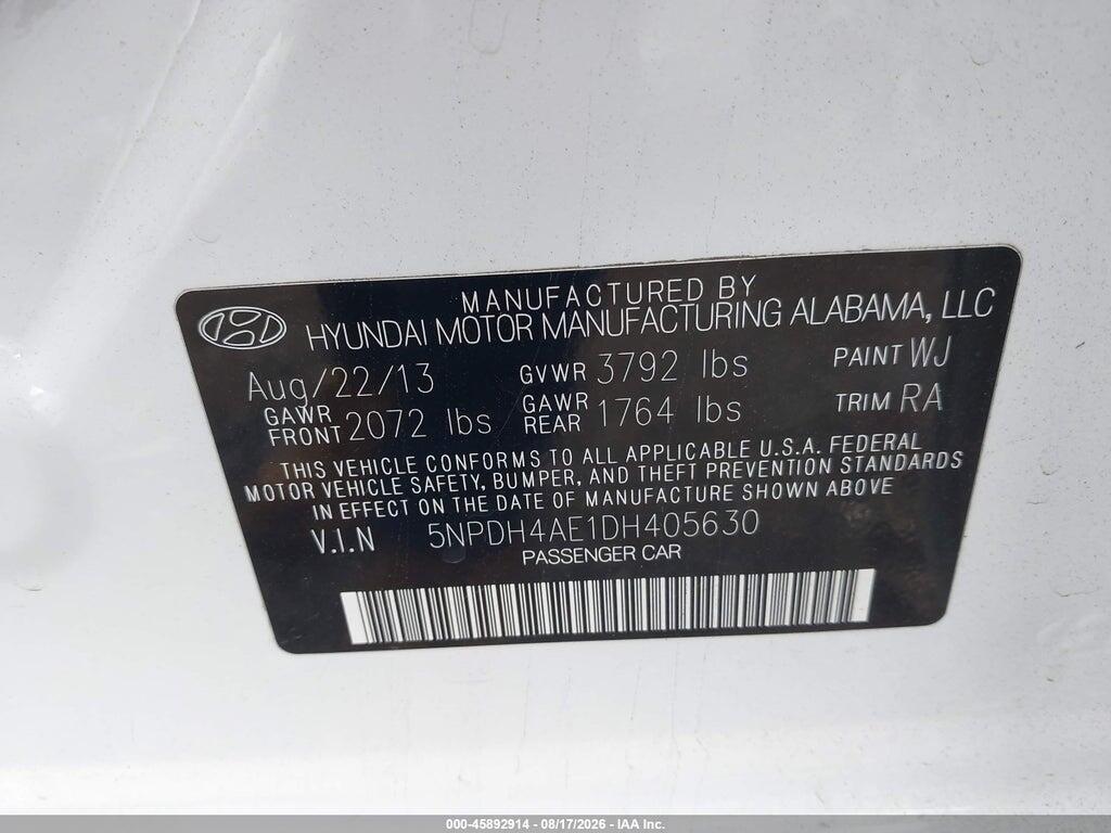 5NPDH4AE1DH405630 2013 HYUNDAI ELANTRA photo no. 9
