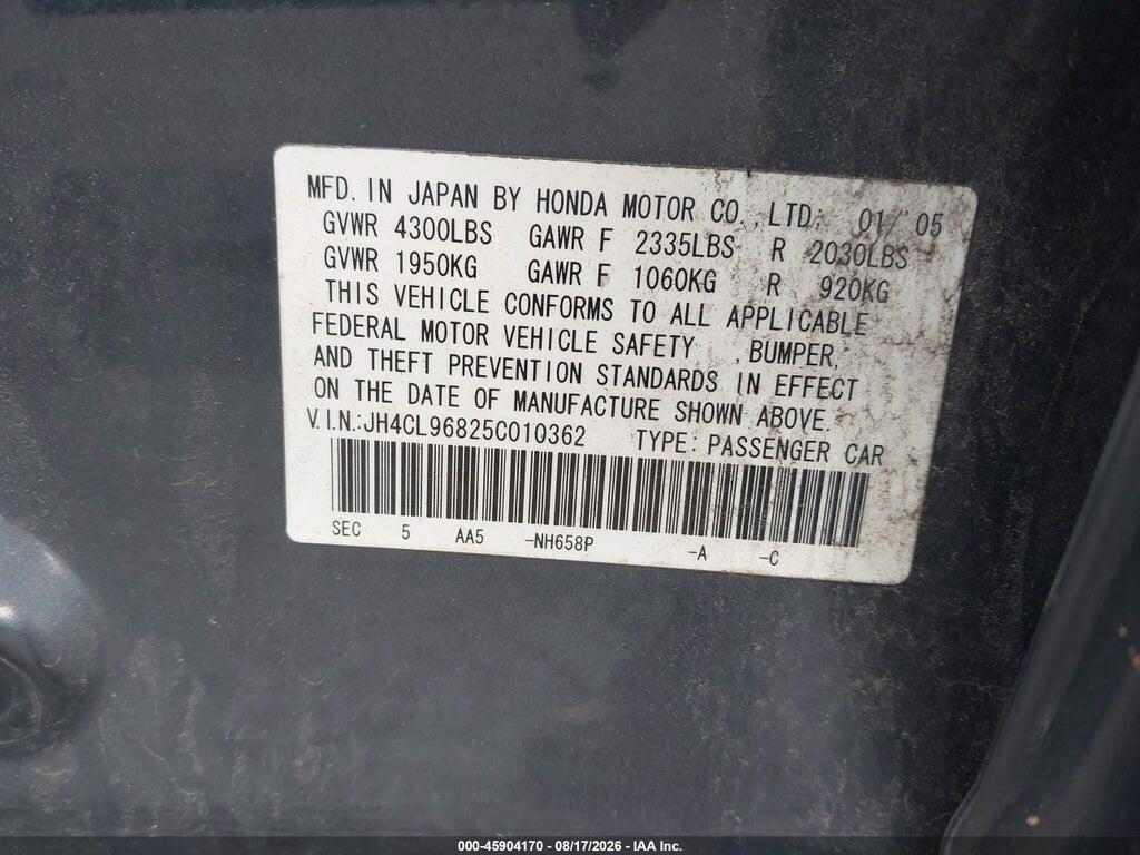 JH4CL96825C010362 2005 ACURA TSX photo no. 9