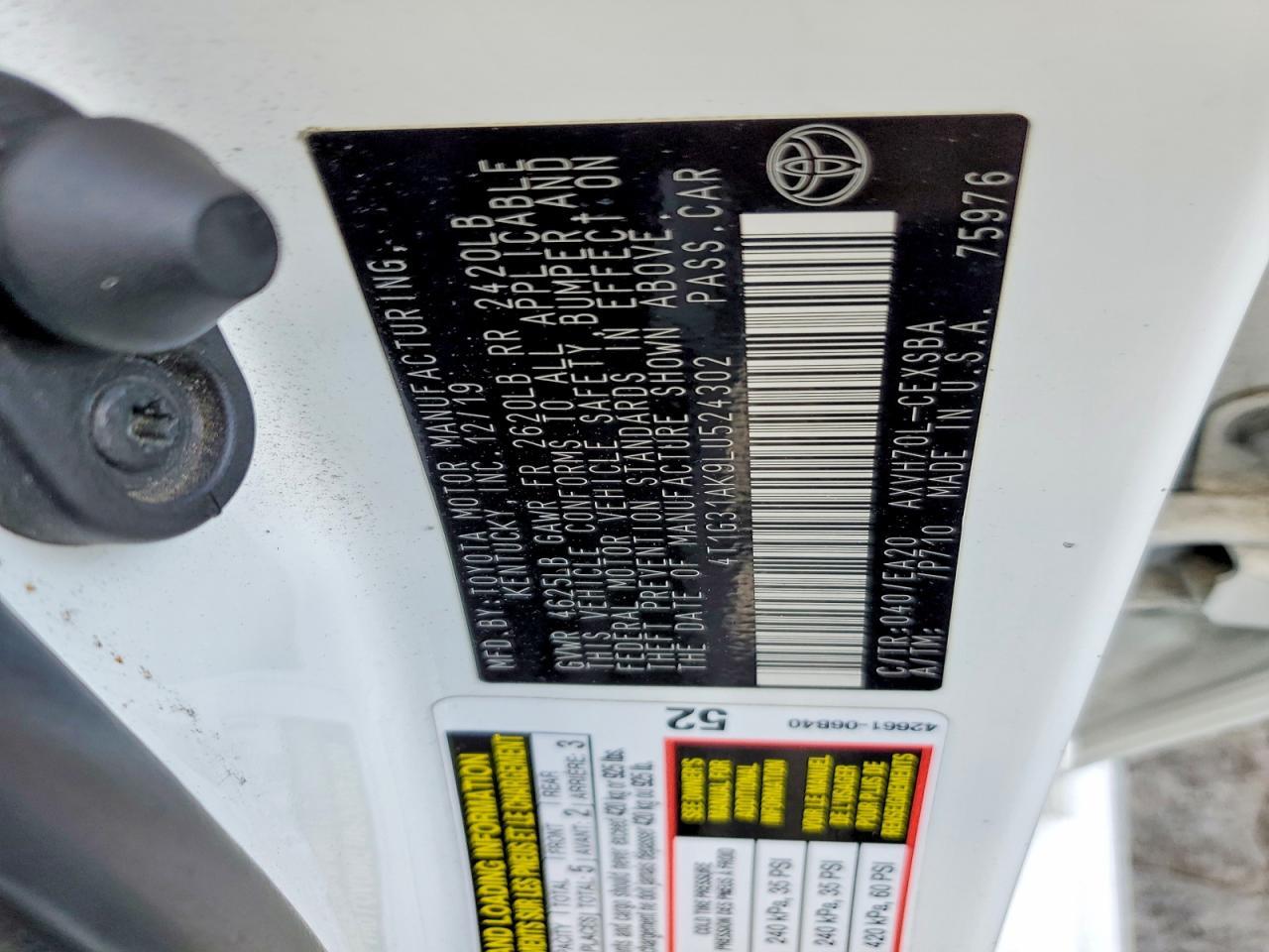 4T1G31AK9LU524302 2020 TOYOTA CAMRY photo no. 12