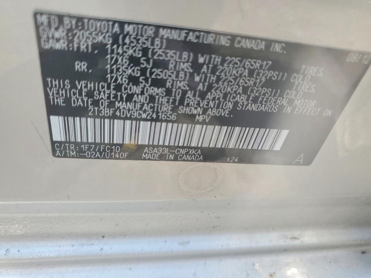 2012 TOYOTA RAV4 BASE — Фото 12 из 12