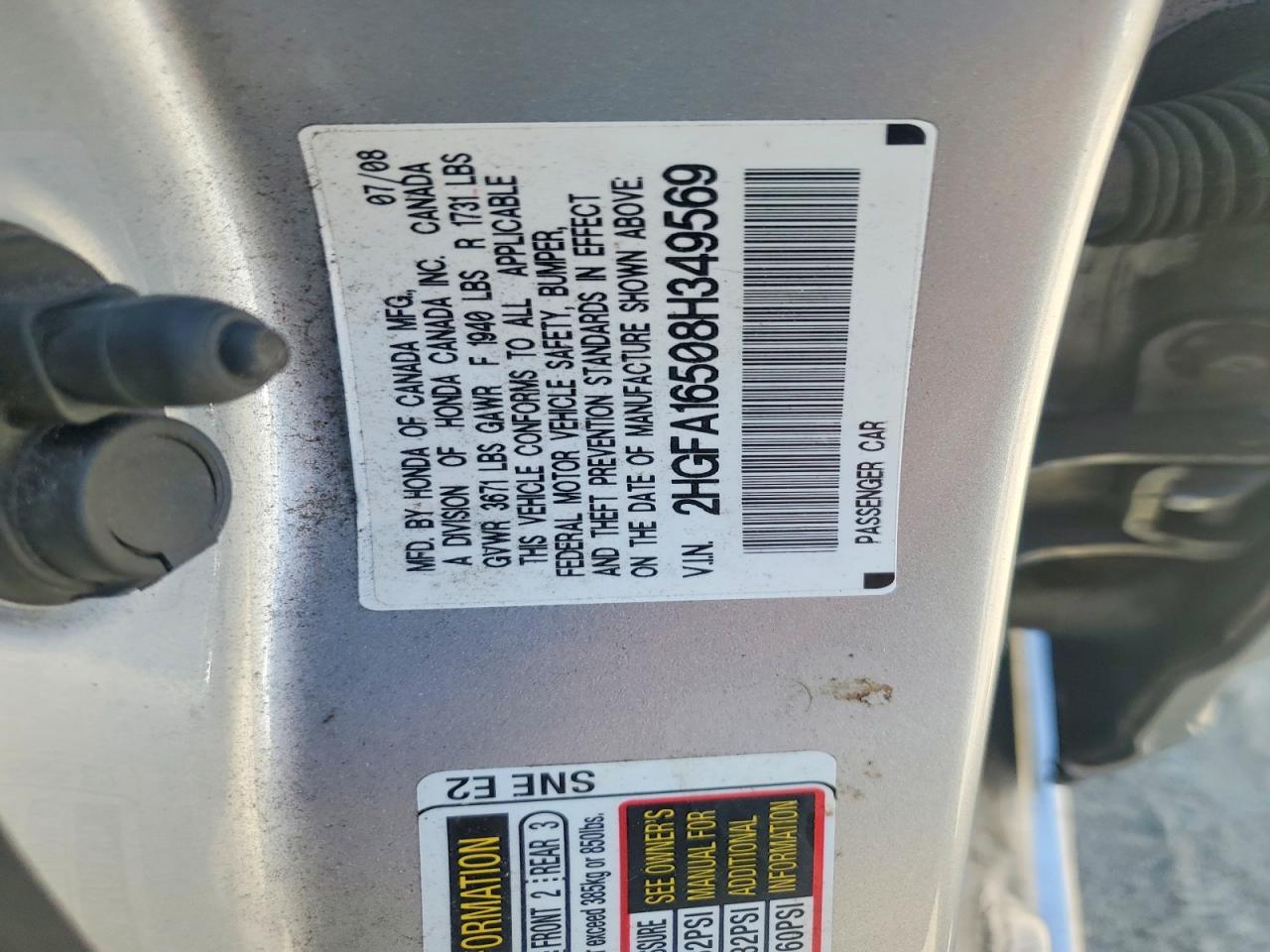 2HGFA16508H349569 2008 HONDA CIVIC photo no. 12