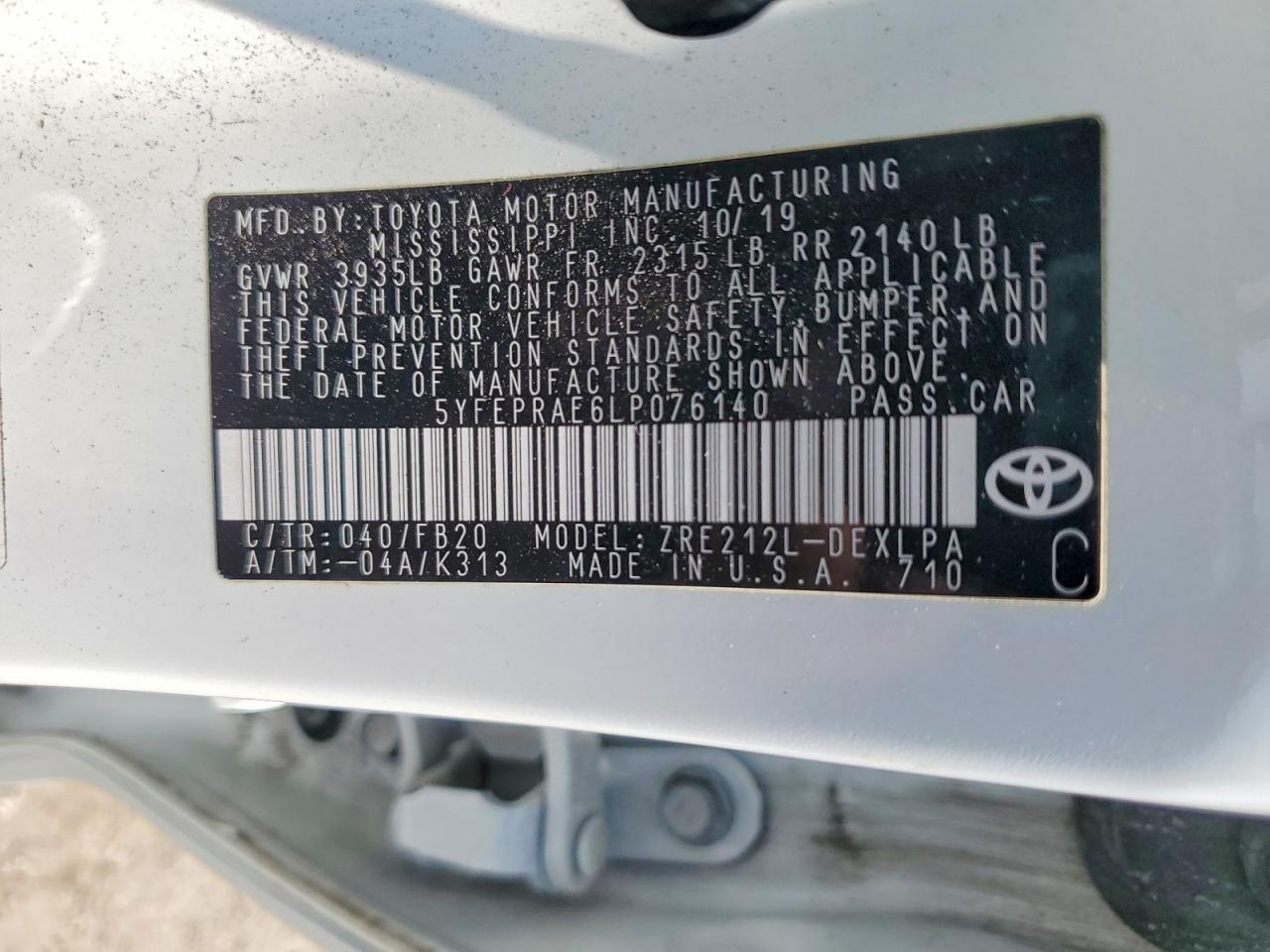 2020 TOYOTA COROLLA LE — Фото 12 из 12