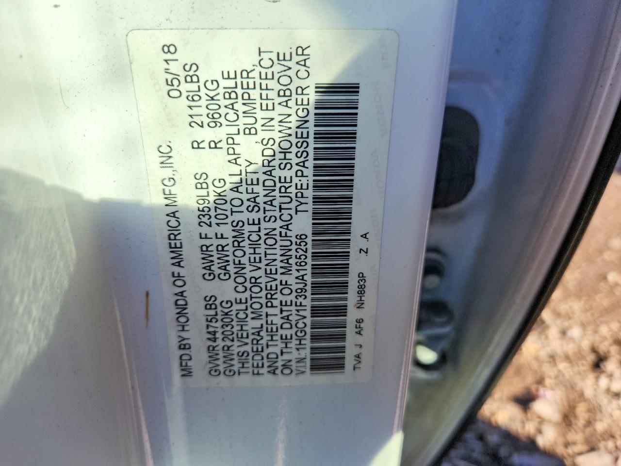 1HGCV1F39JA165256 2018 HONDA ACCORD photo no. 12