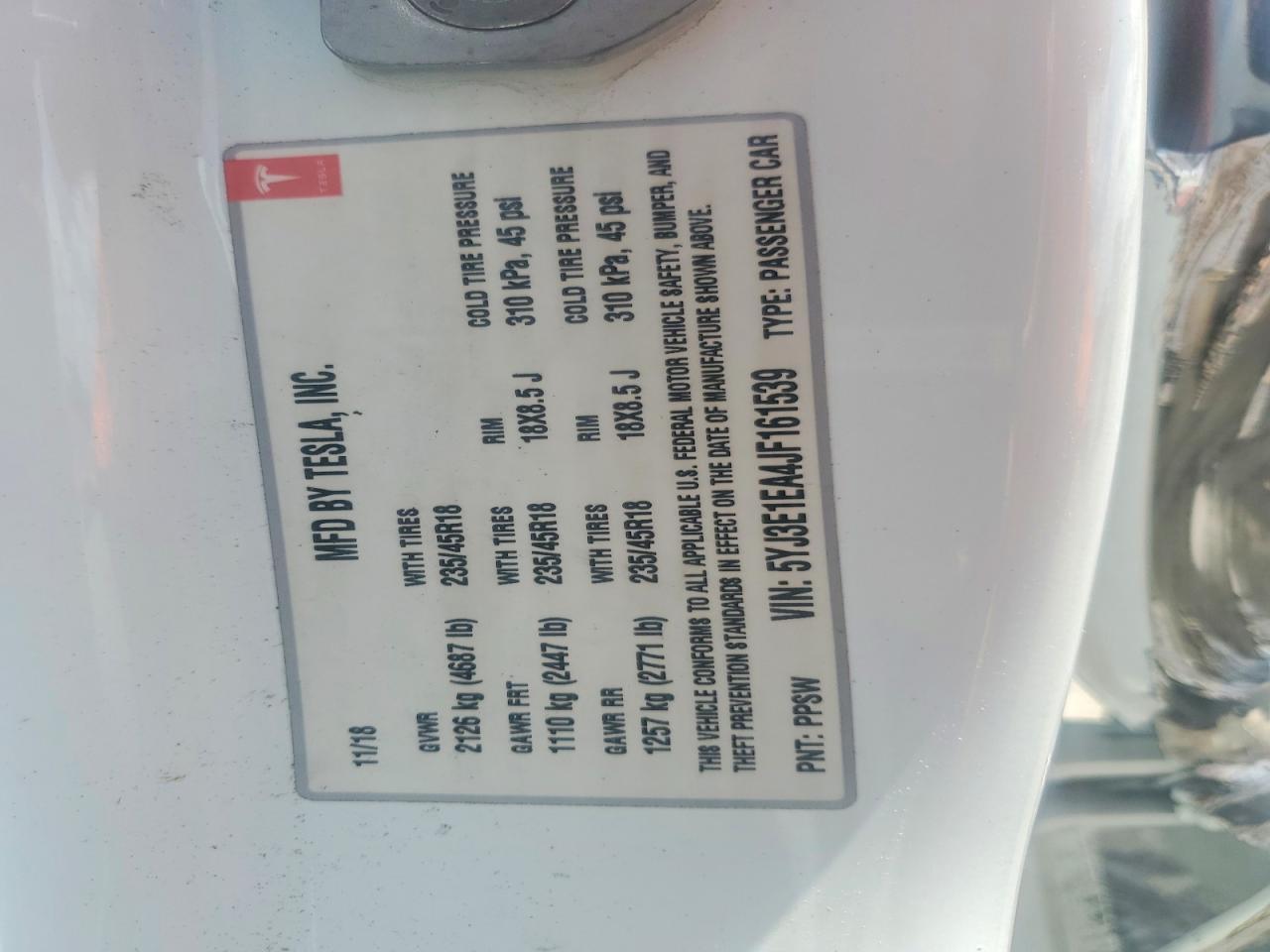 5YJ3E1EA4JF161539 2018 TESLA MODEL 3 photo no. 12