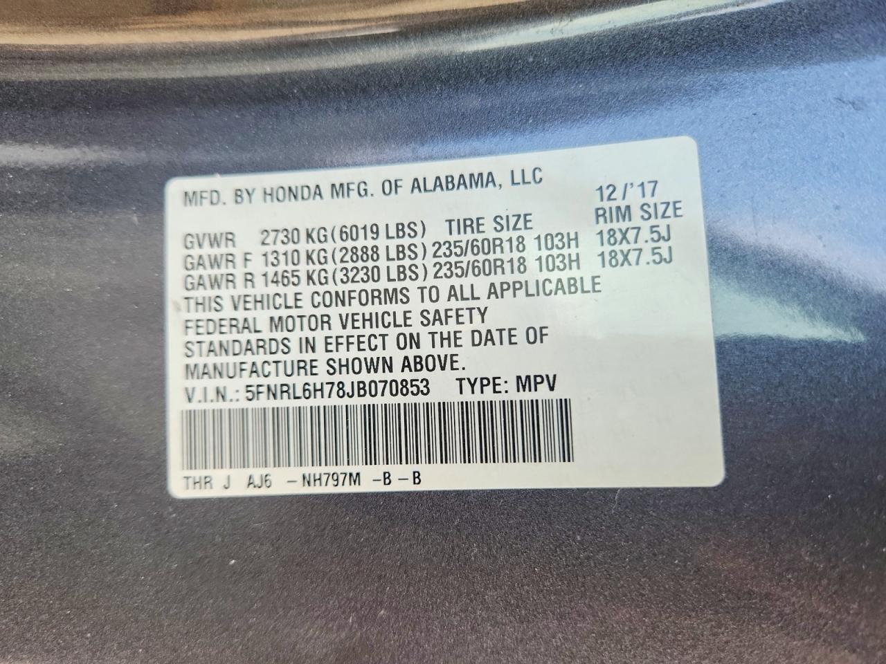 2018 HONDA ODYSSEY EXL — Фото 13 из 13