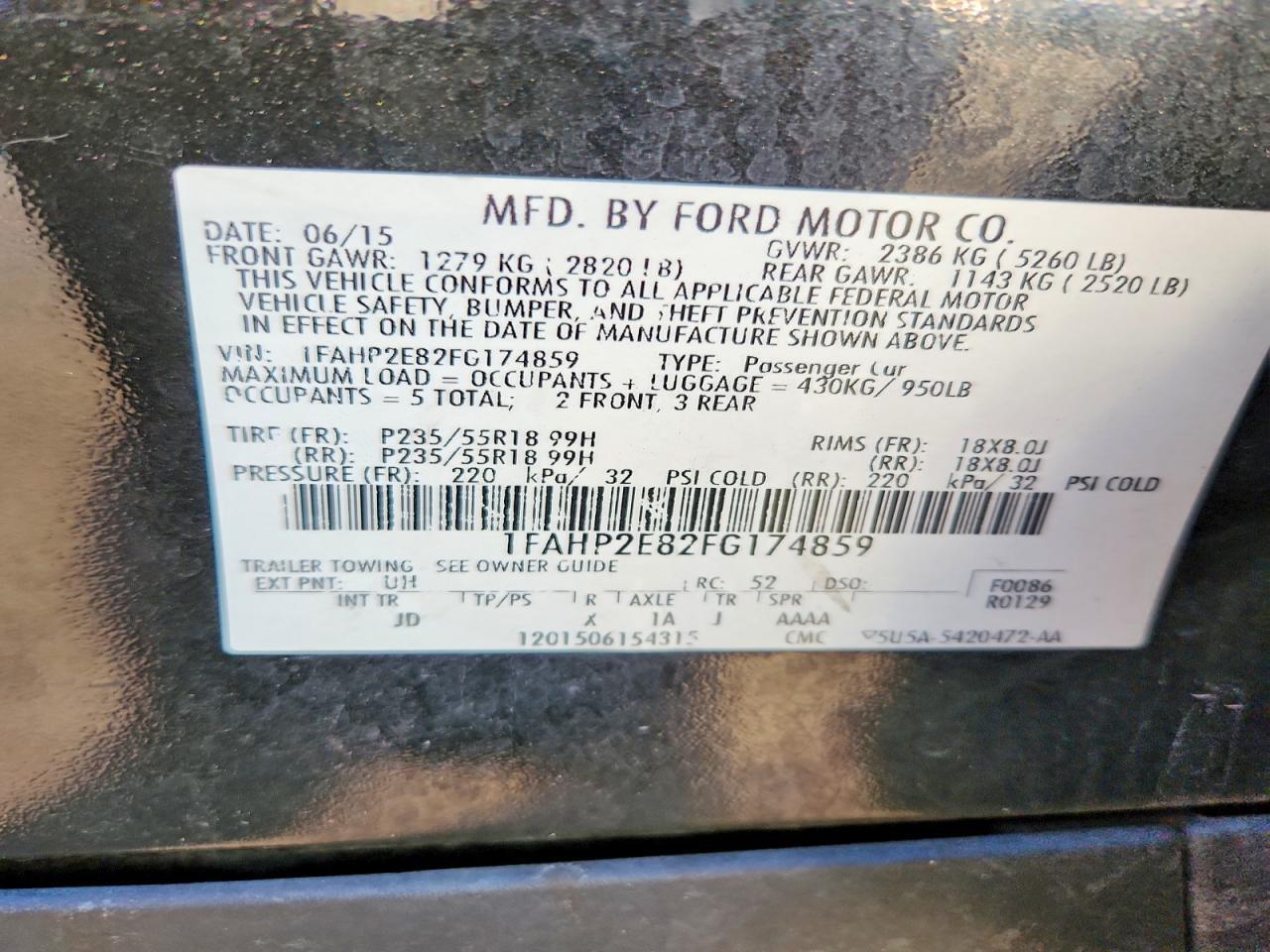 1FAHP2E82FG174859 2015 FORD TAURUS photo no. 12